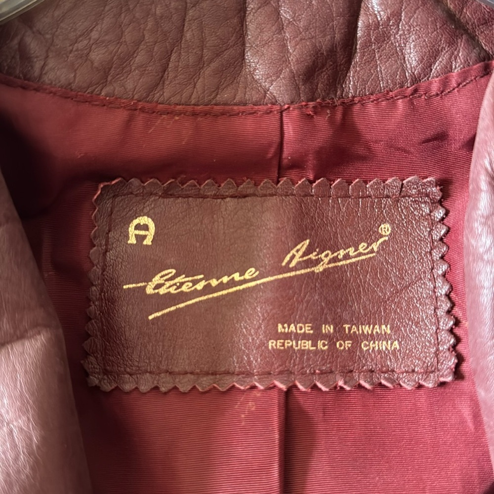 Vintage 1980s Etienne Aigner Oxblood Burgundy Belted Leather Jacket Sz 14 - Picture 2 of 7